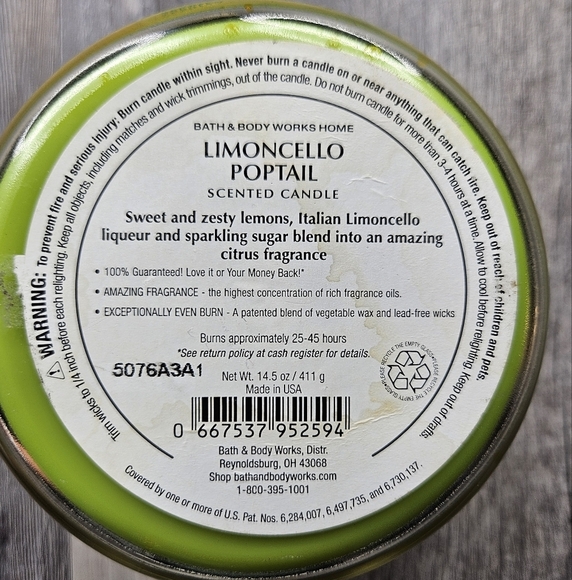 Bath & Body Works Lemoncello Poptail Candle 3 Wick NEW HTF 2015 - Picture 3 of 4
